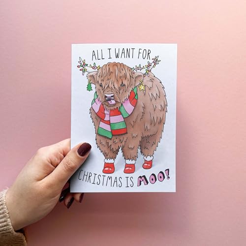 Sketchy Print Co - Funny Christmas Card - All I Want For Christmas Is Moo - Xmas Card For Wife Husband Best Friend