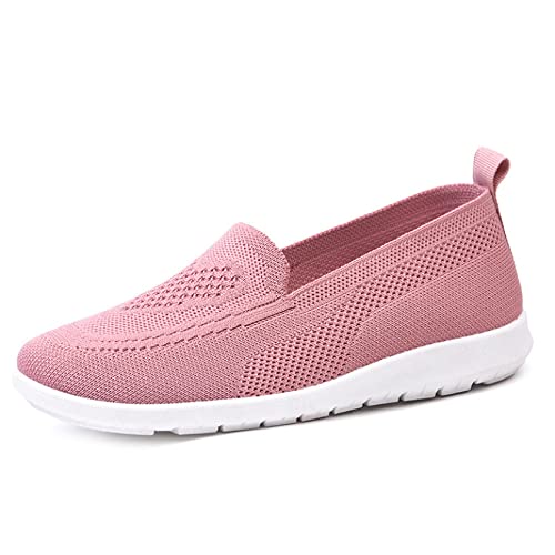 [IJGE] ウォーキングシューズ ピンク スニーカー 走れる ランニングシューズ カジュアルシューズ 軽量 レディーズ フラット ローヒール ぺたんこ靴 レディース 23.0cm 甲深 婦人靴 ママ スリッポン ニット素材 ストレッチ 伸縮性 歩きやすい