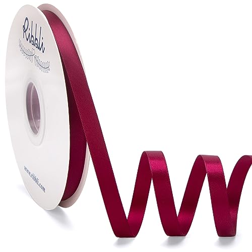 Ribbli Wine Satin Ribbon Double Faced Satin 3/8 Inch x Continuous 50 Yards-Light Burgundy Ribbon for Gift Wrapping Crafts Wedding Decoration Bows Bouquet Floral Arrangement