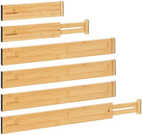 Set de 6 Separadores de Cajón de Bambú Natural Ajustables – Organ...
