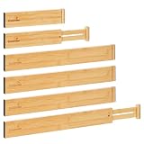 EcoOrden Set de 6 Separadores de Cajón de Bambú Natural Ajustables – Organizador Extensible para Ropa, Cocina o Baño – Diseño Minimalista y Sostenible