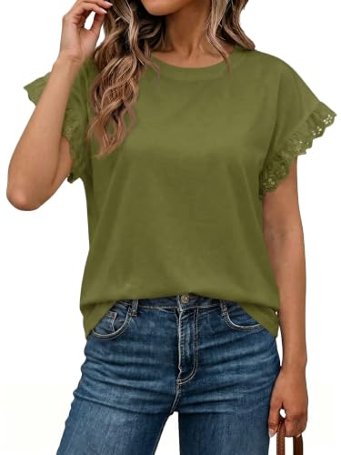 Image of Tankaneo Womens Summer Crewneck T-Shirts Lace Cap Sleeve Tops Dressy Casual Loose Fit Work Basic Tees Outfits 2026