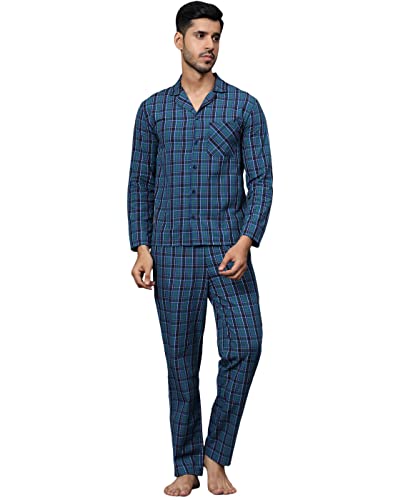Image of B STORIES Men's 100% Cotton Full Sleeve PJ Set - Checkered Nightwear Set | Soft Loungewear | Comfortable Sleepwear | Stylish Casual Home Wear Shirt & Pant (S-XXL)