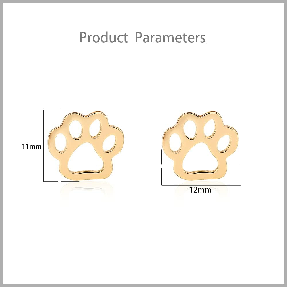 Minimalist Paw Small Stud Earrings for Women Girls Stainless Steel Hypoallergenic Hollow-out Puppy Cat Dog Animal Pawprint Cartilage Tragus Post Pin Christmas Dainty Jewelry for Daughter Niece