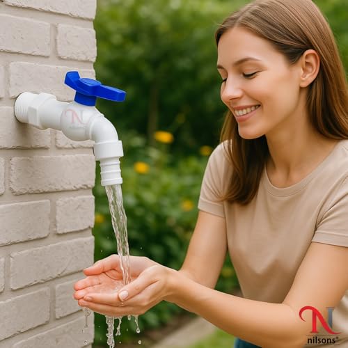Image of Plastic Nozzle Cock Tap with Blue Handle (Pack of 5) - Heavy Duty Leak-Proof Water Pipe Connector for RO System, Tank, Garden & Bathroom Use | Durable Plastic Valve Tap