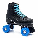 JianJud Rollschuhe PU Leder High-top für Indoor Outdoor Rollschuhe Klassische 4 Rollen Skating Roller Leder Skates Glänzend Rollschuhe für Damen Herren Jungen Mädchen D,43