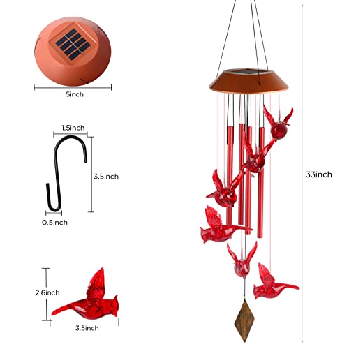 Cardinal Bird Solar Hanging Wind Chimes, Underthecloud Red Bird Outdoor/Indoor Decorate,Garden Decor Gift For All Mom/Grandma/Women/Aunt/Daughter/Nana/Sister/Dad/Friend,Father's Day (Iron Pendant) #TOP6