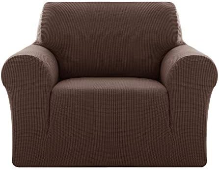 Deconovo Jacquard Sofa Cover Stretch Slipcovers Small Checks Polyester Anti-Slip Spandex Fabric Sofa Fabric Protector Couch Cover(Three Seater, Beige)