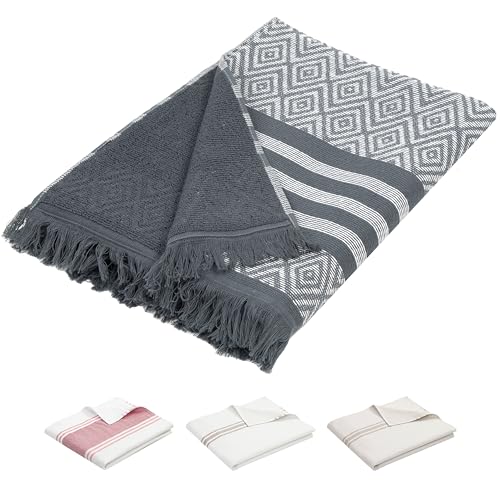 ZOLLNER Toalla de Playa - Toalla de baño Agradable a la Piel y Muy Absorbente en 90x160 cm - Lavable hasta 40°C - algodón - con Moderno Estampado de Rayas y Rombos - Certificado Oeko Tex