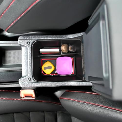 Coleya Boîte de Rangement pour Accoudoir Compatible avec Seat Arona/Seat Ibiza 2017-2024, Organisateur de Console Centrale, Plateau Rangement d'accoudoir Central avec Tapis Antidérapants (Rouge) – vue 6