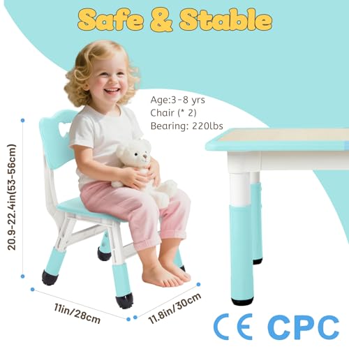 Image of FUNLIO Adjustable Kids Chair (2pcs), 3 Level Height Adjustable Toddler Chair for Ages 3-8, Sturdy Child Chair with Maximum Bearing 220lbs, for Classrooms /Daycares /Homes, CPC & CE Approved - Green