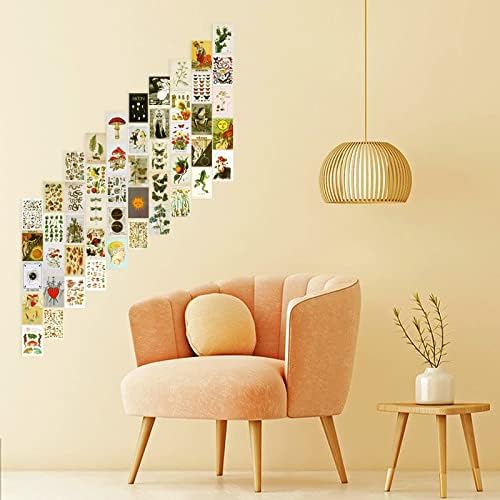 cobee Vintage Botanical Aesthetic Picture for Wall Collage, 50pcs Nature Green and Cream Collage Print Kit, Art Posters for Dorm Wall Decor, Bedroom Decor for VSCO Girls Boys Primitive Creature Lovers