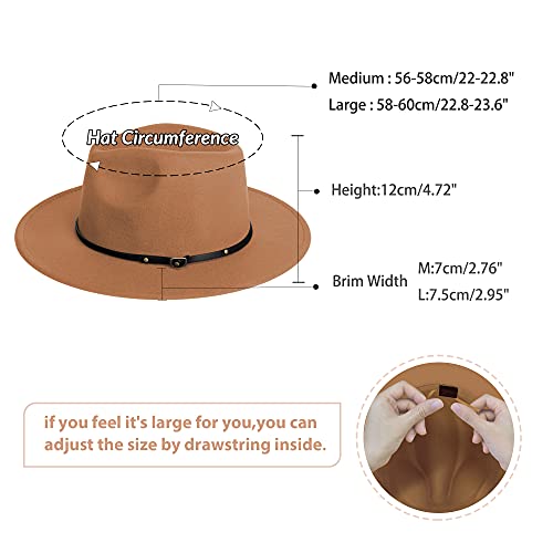 Image of jingsha Fedora Hats for Men & Women Wide Brim Fedora Felt Panama Hat Men's Dress Hats with Belt Buckle