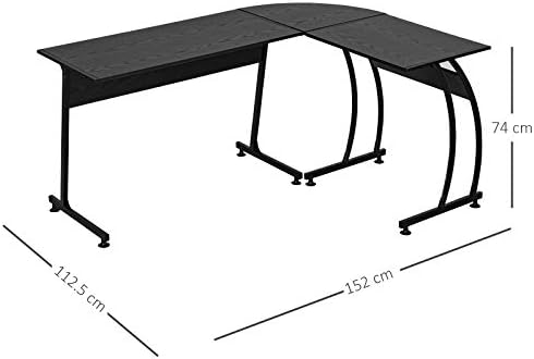 HOMCOM L Shape Computer Desk Corner Display Table Laptop Study Desk Minimalist Space Saving Wood Steel Gaming PC Workstation for Home Office 112.5x152x74cm Black