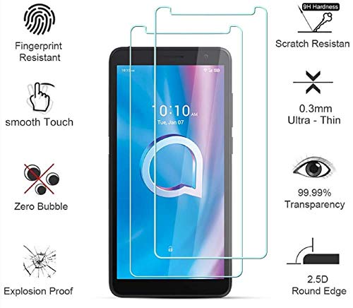 Young & Min Funda para Alcatel 1B 2020 / Alcatel 5002D 1B/ Alcatel 5002F + Protectores de Pantalla in Cristal Templado, Resistente Funda TPU Protectora e Anti-Scratch Blando Funda, Transparente