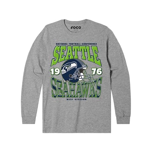 FOCO Seattle Seahawks NFL Mens Classic Team Helmet Long Sleeve T-Shirt - Athletic Heather - XXL