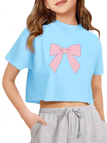 Image of Girls Athletic Oversized Crop Tops Kids Drop Shoulder Short Sleeve T Shirts Workout Tees 5-14 Years