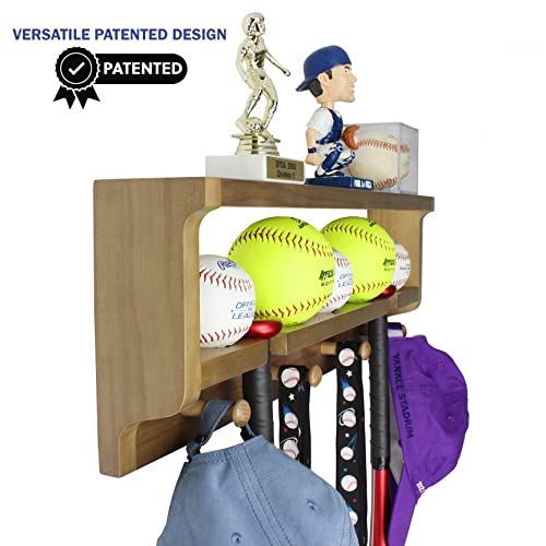Medalawardsrack Premier Baseball And Softball All In 1 Trophy Shelf Display- Baseball Bat Holder And Bat Rack For Balls, Bats, Gloves, Medals, Awards, And Trophies- Stained Walnut #TOP3