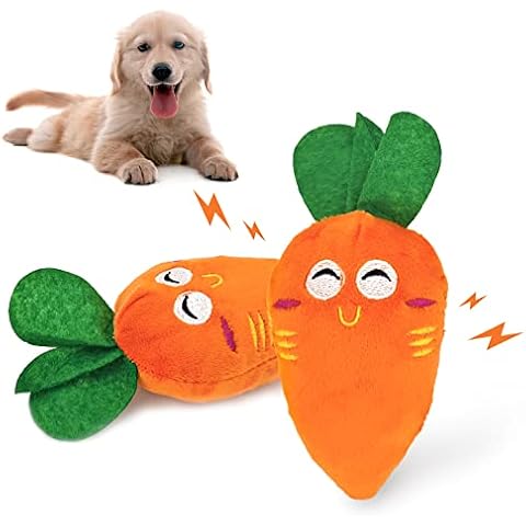 Andiker 2 pcs Dog Squeaky Toy, Dog Carrot Pet Funny Squeaky Toy Dog Plush Toy for Small Medium Large Dogs and Cats (2pcs) Cover