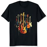 Vintage Guitar Band Shirt for Men Retro Music Guitar Graphic Tee (US, Alpha, 3X-Large, Regular, Regular, Black)