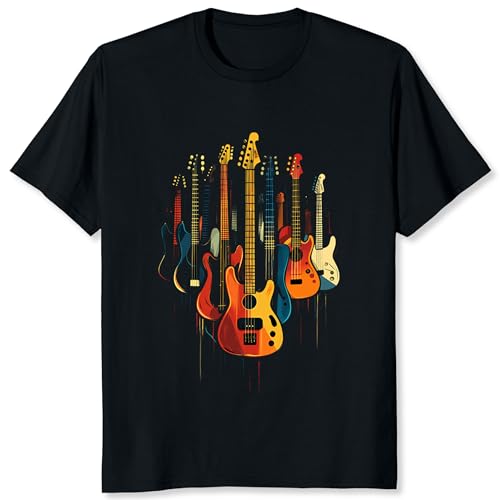 Vintage Guitar Band Shirt for Men Retro Music Guitar Graphic Tee (US, Alpha, 3X-Large, Regular, Regular, Black)