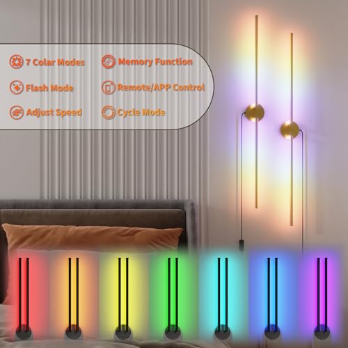 Image of Plug in Wall Sconces Set of Two, Wall Sconce Light Plug in with Remote /APP Controll, Dimmable 300 Rotate LED Wall Sconce for Living Room, Bedroom, Hallway, Gold