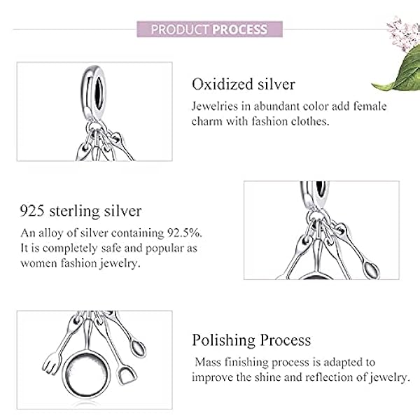 Love Cooking Charm 925 Sterling Silver Dangle Kastrull Spade Sked Gaffel Pärlor för Kvinnor Män Armband Smycken Mat Älskare Present