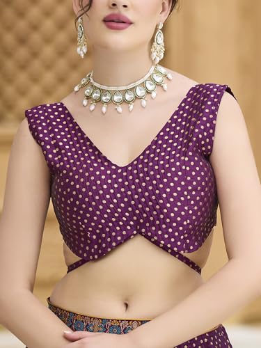 Image of PURVAJA Women's Jacquard Semi-Stitched Lehenga choli