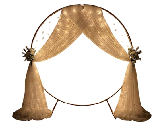 Round Metal Wedding Backdrop Stand with White Sheer Drapes and Warm LED Fairy Lights | Elegant Party Photo Booth Decoration Frame-image-30
