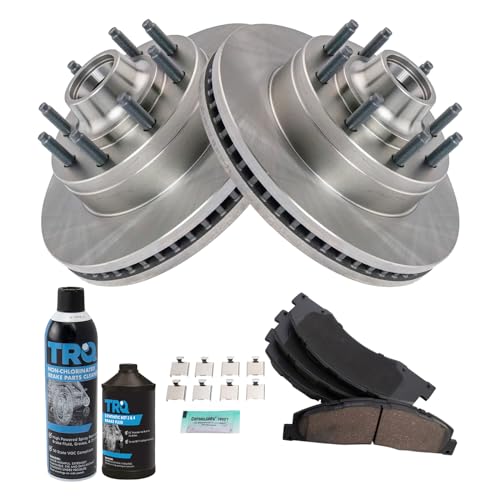 Image of TRQ Front Brake Pad & Rotor Kit with Chemical Kit Ceramic | For 2008-2014 Ford E-150 E-250 2008-2022 E-350 Super Duty