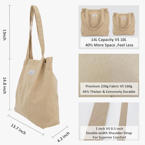 Bolso tote de pana para mujer con bolsillos internos miniatura 5