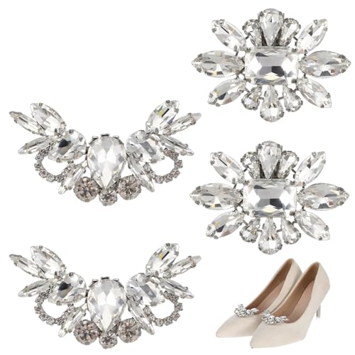 Molain 4 Pcs Rhinestone Wedding Shoe Clips, Elegant Crystal Shoe Charms Decorative Shoe Clips Rhinestones Sparkling Shoes Buckles Shoe High Heels Accessories for Bridal Wedding Prom Party