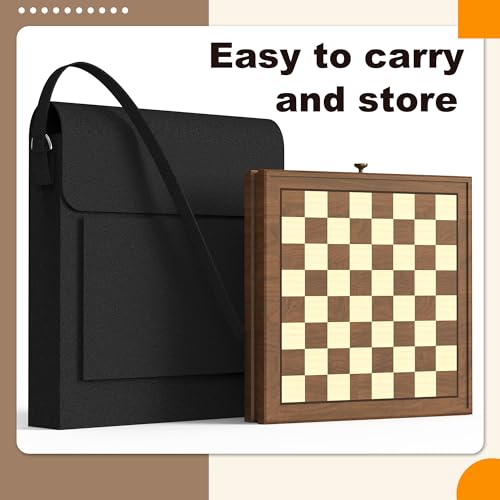 Premium Natural Walnut 13" x 13" Magnetic Wooden Chess Set with 1 Built-in Storage Drawers - 2 Bonus Extra Queens - 24 Checkers Pieces - Staunton Chess Pieces, Board Games Chess Sets — view 5
