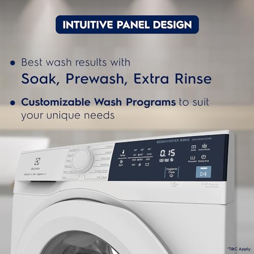 Image of Electrolux 9kg 5 Star Front Load Washing Machine, AutoSense Technology, Full Load Vapour Wash, Hygienic Care, EcoInverter Motor, UltimateCare 300, EWF9024D3WB, White