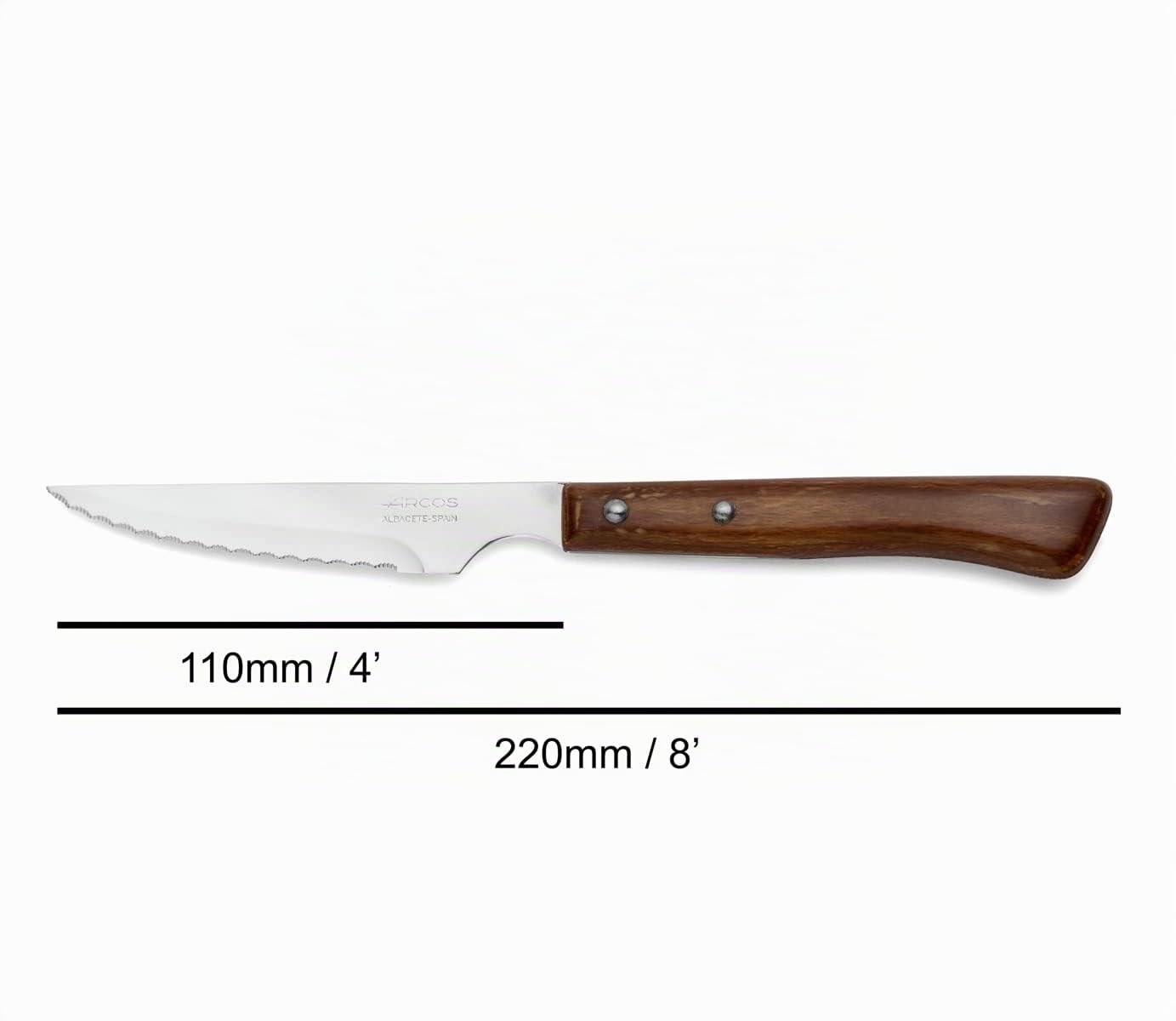 Arcos Set di Posate per Tavola in Acciaio Inossidabile – 6 Coltelli da Bistecca e 6 Forchette con Manico in Legno di Faggio – Marrone, Serie Mesa