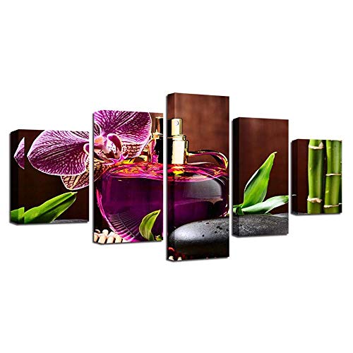 Impression sur toile 5 pièces Parfum et pierres DJDL Tableau mural pour salon sans cadre