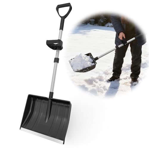 Snow Shovel for Driveway, Snow Removal Shovel with Ergonomic D-Grip Handle, Lightweight Shoveling Tool, Large Capacity Shovel for Garden, Car Garage, Home Sidewalk and Camping, Black