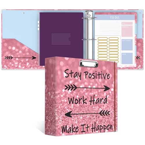 Image of 3 Ring Binder, 3 Inches Round Ring Binder with Clipboard, Dividers Tabs, PVC Zipper Bag Sleeves & to Do List Planners for Women, Men, School, Office Supplies, Work Hard
