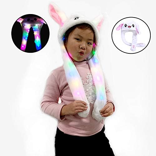 Topwon Cute Plush Bunny Hat Rabbit Cap - Ears Popping Up When Pressing The Paws (LED Bunny Hat)