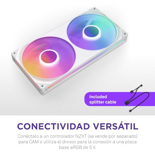 NZXT F280 RGB Core - Unidad de ventilador monocasco de 280 mm con 2 ventiladores RGB de 140 mm - Control de velocidad e iluminación - Alta presión estática y flujo de aire - 8 LED aRGB - Blanco - imagen 3