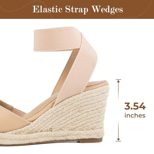 Putu Espadrilles Wedges for Women Closed Toe Wedge Sandals Elastic Ankle Strap Wedge Shoes4