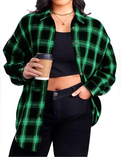 BLANCHES Plus Size Flannel Shirts for Women Lightweight Plaid Shirt