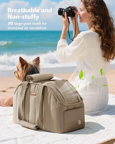 pecute Hundetasche für Kleine Hunde 3kg, Tragetasche Hund Hundetragetasche Leichte, Faltbare Hundetransportbox, Katzen Transporttasche für Unterwegs (Khaki)