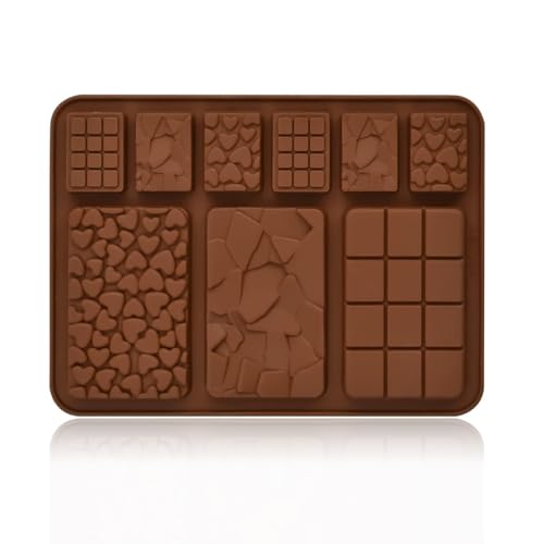 VURYAPI Stampo per cioccolato in silicone per 9 tavolette di cioccolato fai da te, senza BPA, antiaderente, stampo in silicone marrone