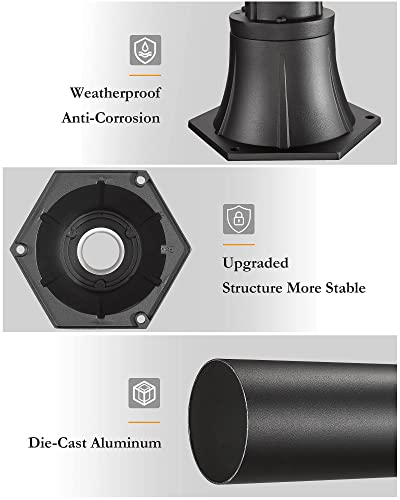 Outdoor Post Light Pole With Base, Hwh Outside Lamp Post Accessories, Black Aluminum Mounting Pole And Base For Exterior Pathway Patio Garage Yard Garden, 5Hw39Pa Bk #TOP4