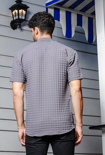 Image of IndoPrimo Men's Regular Fit Fancy Square Kniting Casual Shirt for Men Half Sleeves