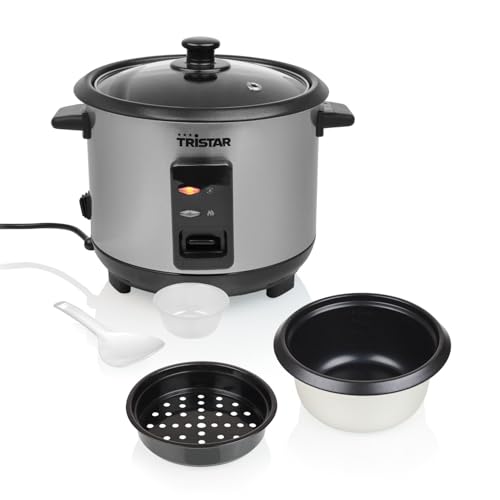 Tristar Cuiseur à Riz 1 L, Jusquà 5 Portions, Corps en Acier Inoxydable, Bol Antiadhésif, Plateau Vapeur, Fonction Maintien au Chaud, 400 W, RK-6144