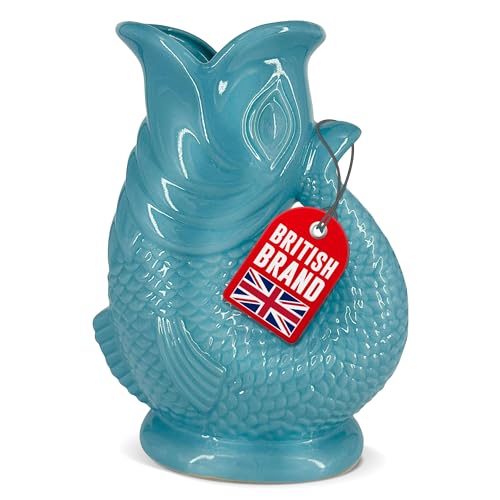 Bubble Jug Water Carafe, Ceramic Jug in Fish Shape, 1.5 L, Surf Blue