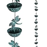 Retrome Iron Dragonfly Rain Chain for Gutters, 8.5-Feet Length, Distressed Blue