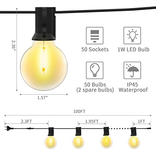 Svater Lichtsnoer voor buiten, G40 30 m lichtketting met gloeilampen met 50 + 2 kunststof onbreekbare lampen, waterdicht… - Afbeelding 6